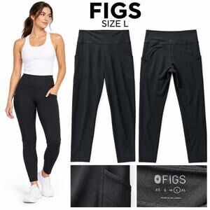 FIGS Womens Leggings Large Black High Rise Side Pockets Stretch Yoga Activewear